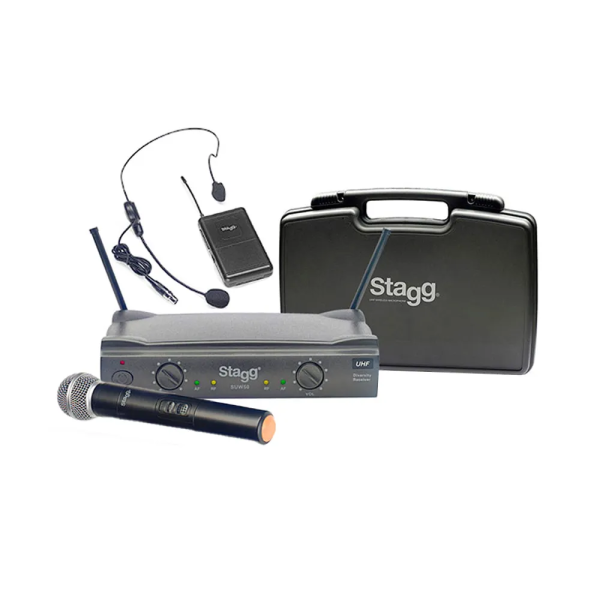 STAGG MICROFONE S/ FIO DUPLO UHF - SUW 50 MH NCE (BASTAO + HEADSET)