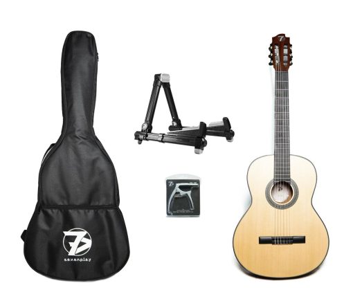 Kit Violao Classico Nylon + Capa + Suporte de Chão + Capo Sevenplay SP6