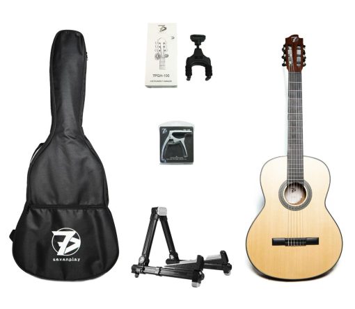 Kit Violao Classico Nylon + Capa + Suporte de Chão + Capo + Suporte parede Sevenplay SP7